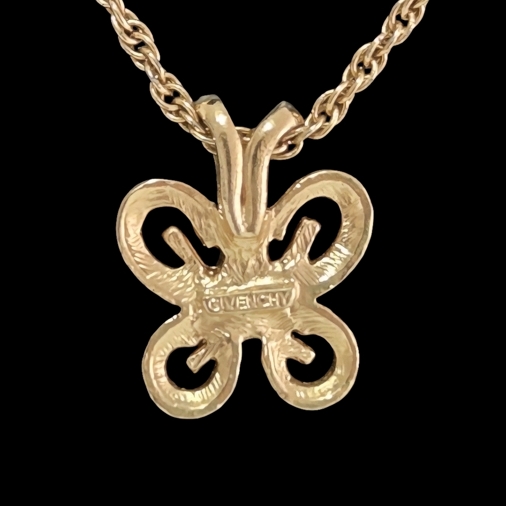 Givenchy-Authentic (Vintage) Necklace Butterfly G Logo Pendant With Crystal - Picture 4 of 7